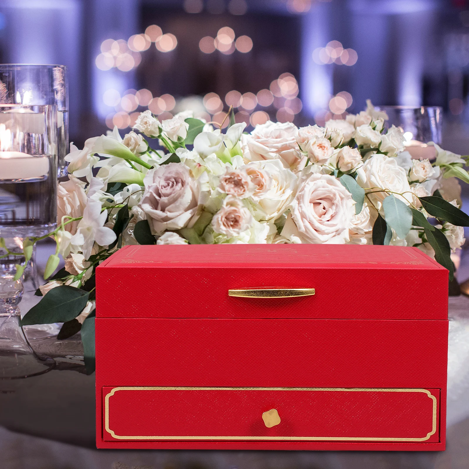 

Wedding Jewelry Box Bride Gold Storage ganizer 2 Tier Chinese Style Display Case Bracelet Pendant Ring Necklace Holder