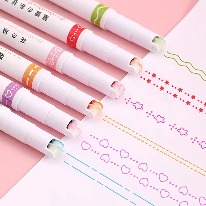 Creative 6-color Quick-drying Floral Contour Curve Pen Planner Pattern, Colorful Marking Pattern, Fluorescent Printing Roller