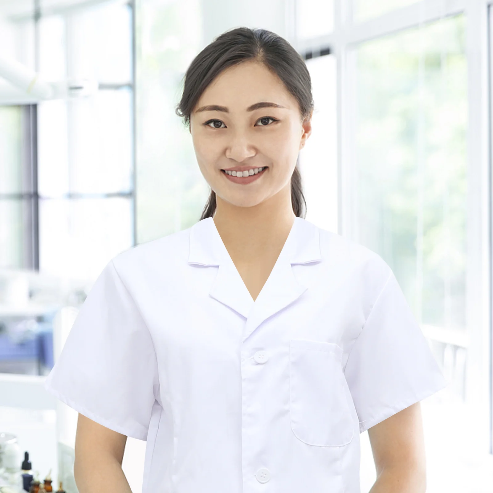 Kurzärmliges Krankenschwesterkleid für Damen, bequeme Arbeitsuniform aus hochwertigem Polyester, geeignet für Klinik, Spa, Arbeiter, XL