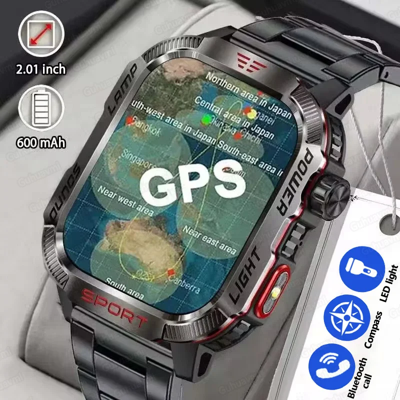 Militar GPS Relógio Inteligente para Homens, Chamada Bluetooth, IP68 Smartwatch Impermeável, 600mAh Bateria, Monitor de Freqüência Cardíaca, Ao Ar