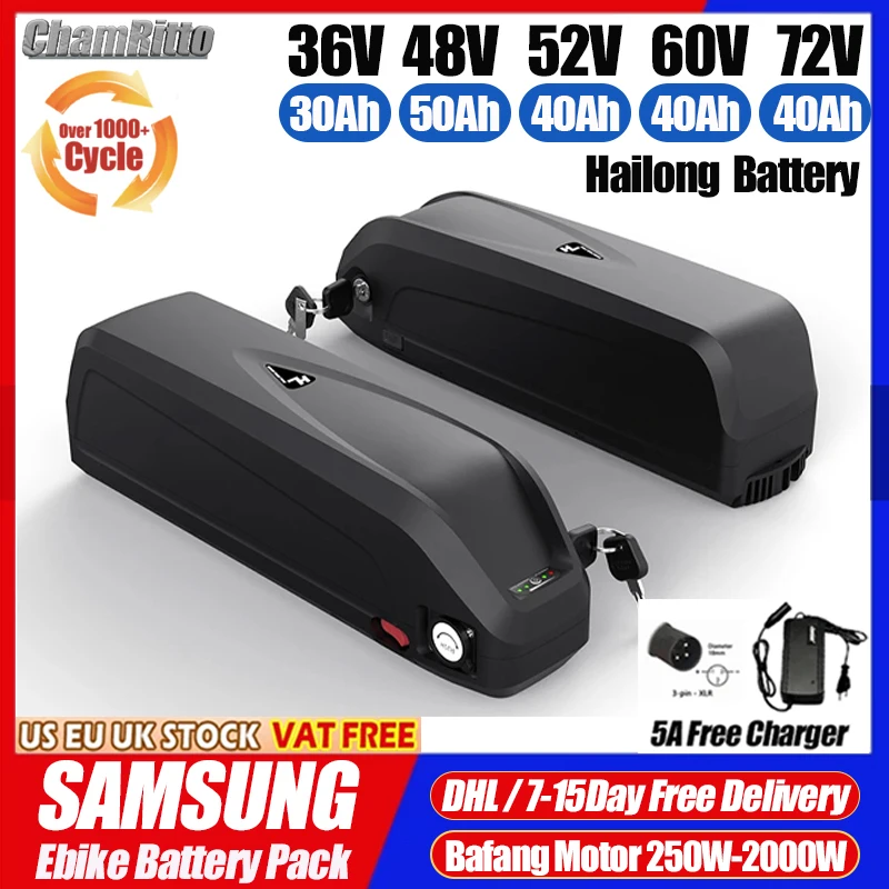 

36v 48v 52v 60v 72v 20 24ah 40 50ah 60ah Hailong Batterie Velo Electrique Ebike Bateria 30ah Cham-rider Akumulator 2000w Battery