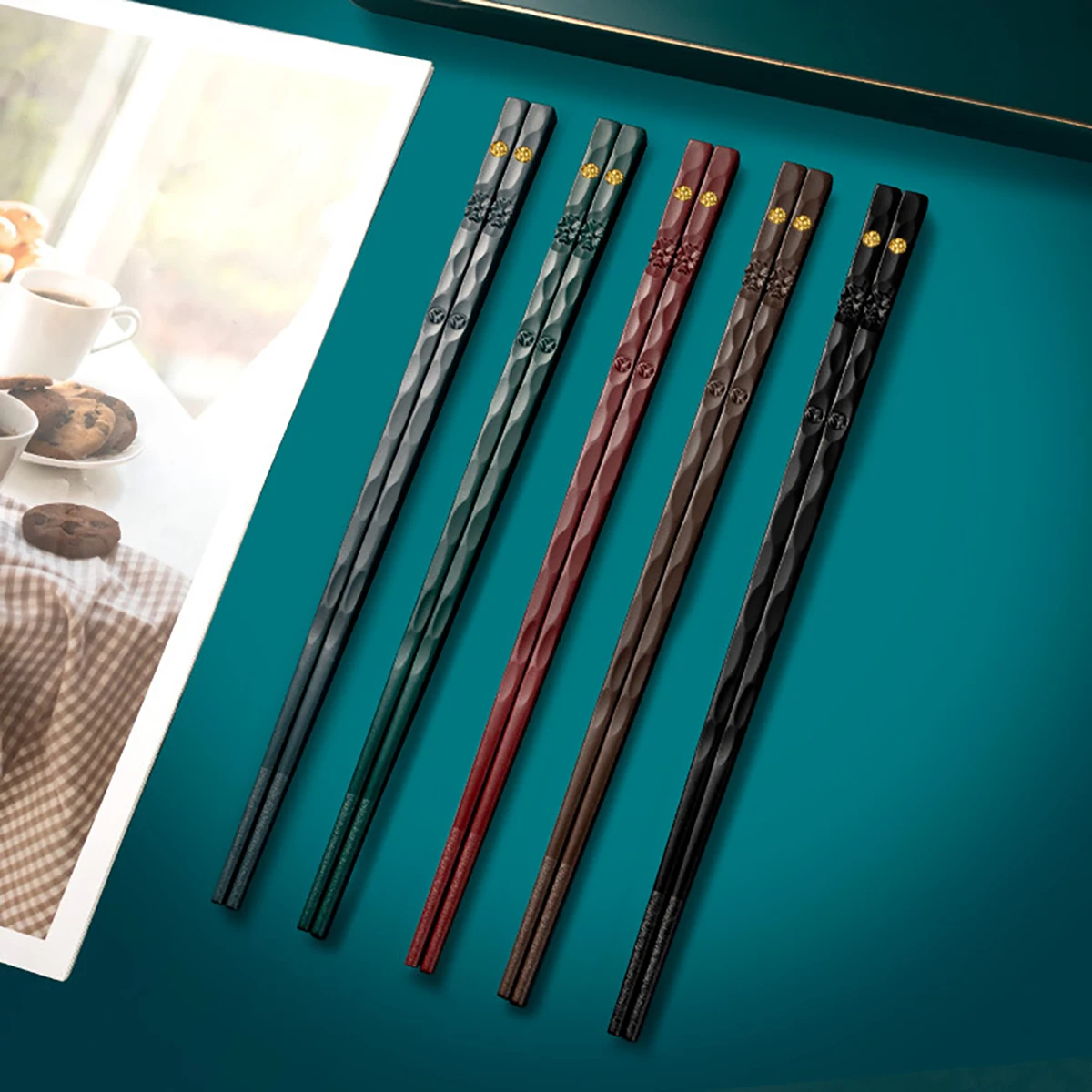 5pairs Alloy Chopsticks Set Mixed Color Dining Chopsticks Non-Slip Sushi Chopsticks Home Kitchen Party Dinnerware Set image 4
