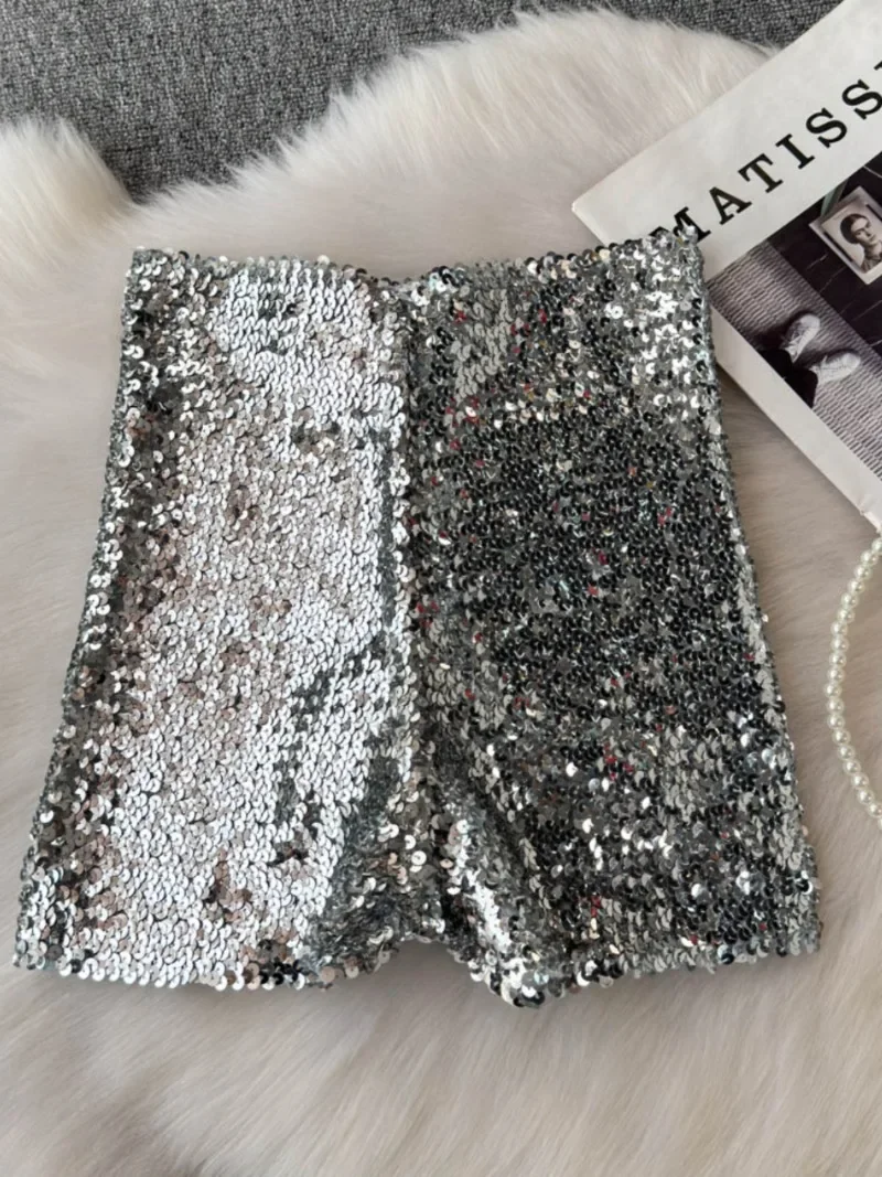 Summer New Fashion High Waist Heavy Industry Gradient Sequin Design Three-point Shorts Women's Hot Girls Slim-fit Casual Shorts