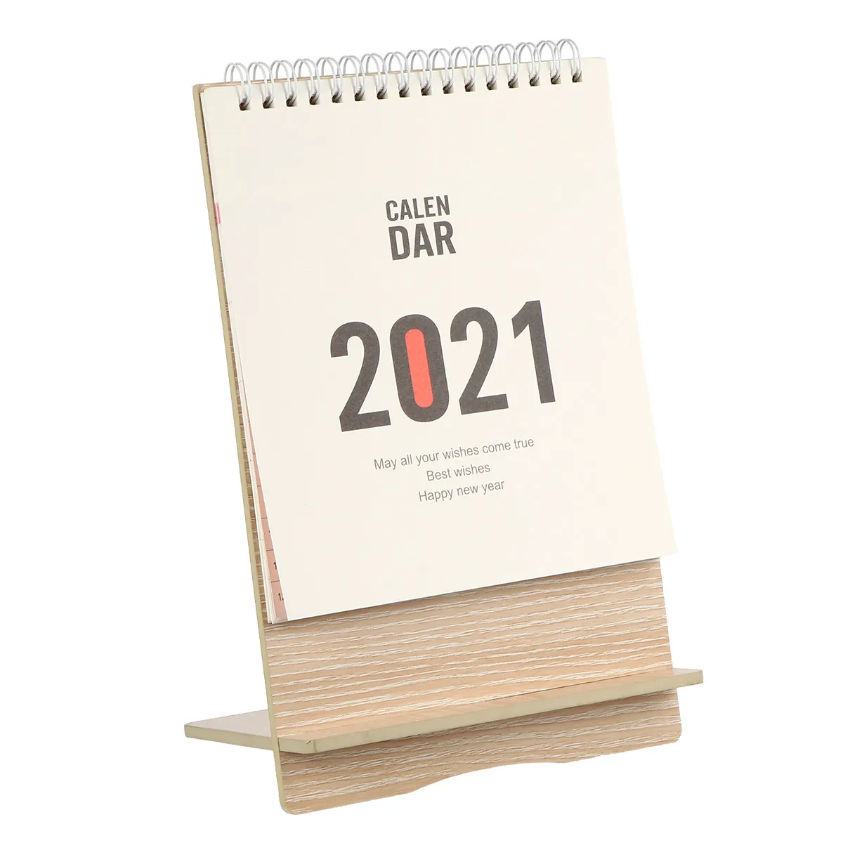 

2021 Mini Wooden Desk Calendar Stand Up Daily Planner with Thick Board Support Coil Page Turning Portable Space Saving Solid