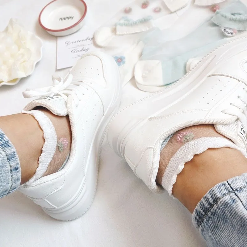 5/10 Paar Damen-Socken mit Blumenmuster und Spitzenrand, Sommer, dünn, atmungsaktiv, bequem, niedlich, Blumenrand, transparent, lässige Socken – Detail 6