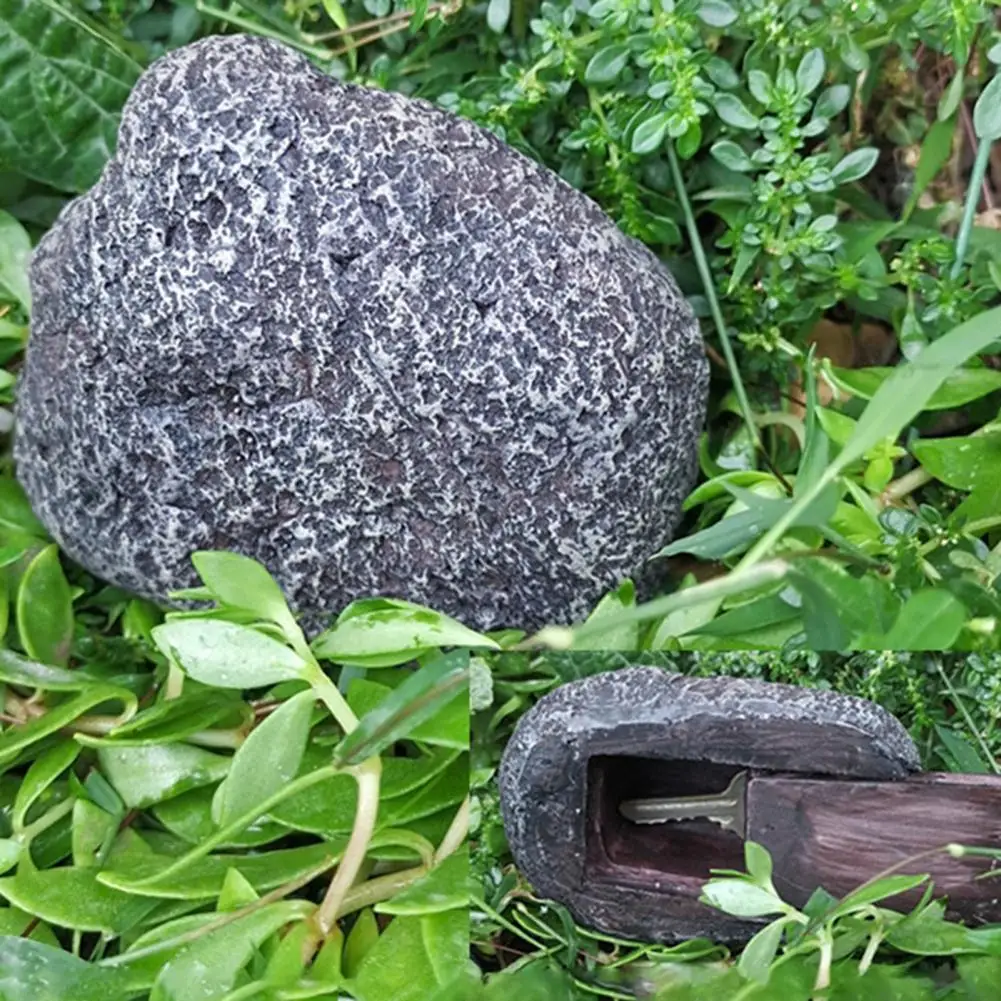 

Держатель для ключей с имитацией камня, погодозащищенный каменный Футляр для ключей из смолы, уличная садовая скульптура для двора, лужайки