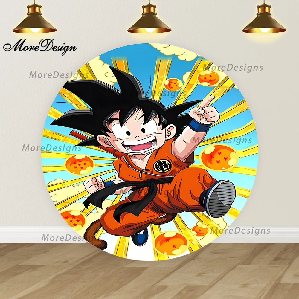 Dragon Ball Round Backdrop Baby Goku Circle Cover Kids Birthday Party Cylinder Covers Baby Shower Fabric Photography Background