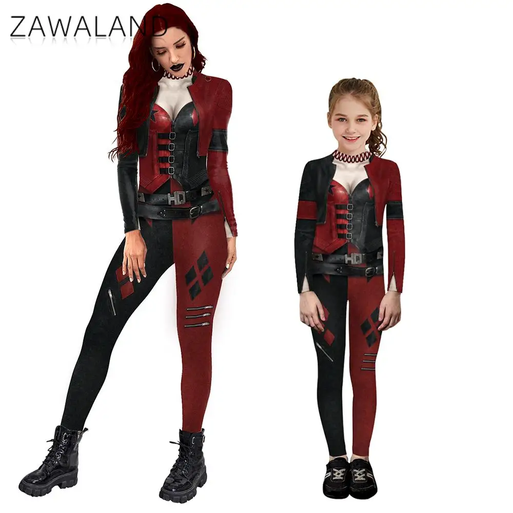 ZAWALAND Hallowen Phù Hợp Với Bộ Trang Phục 3D Kỹ Thuật Số In Hình Trang Phục Hóa Trang Cha Mẹ-Con Gợi Cảm Toàn Bộ Trang Phục Bodysuit Zentai Phù Hợp Với