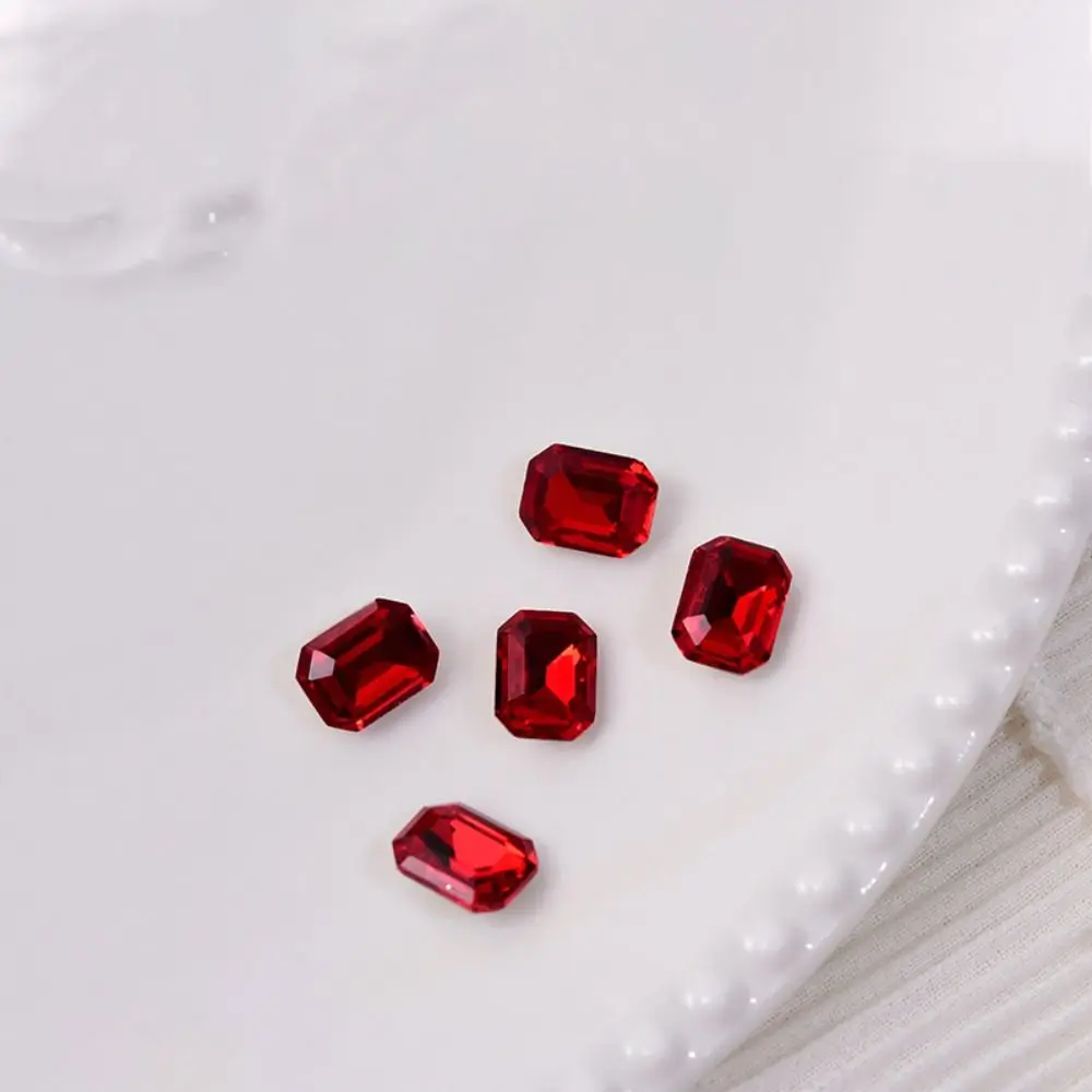 10 Pcs Shiny Red Crystal Nail Art Decorations Wine Red Peach Heart Jewelry Nail Charms Pointed Bottom V Crooked Heart