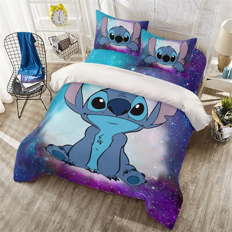 Stitch Lilo Kids Cartoon Duvet Cover Girls Cute Bedding Set with 1 Duvet Cover and 2 Adult Pillow Shams (Galaxy, Single Double)