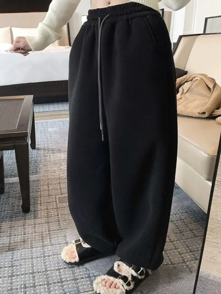 

HOUZHOU Vintage Y2k Baggy Warm Sweatpants Woman Korean Fashion Thick Oversized Pants Harajuku Brushed Trousers Winter Autumn