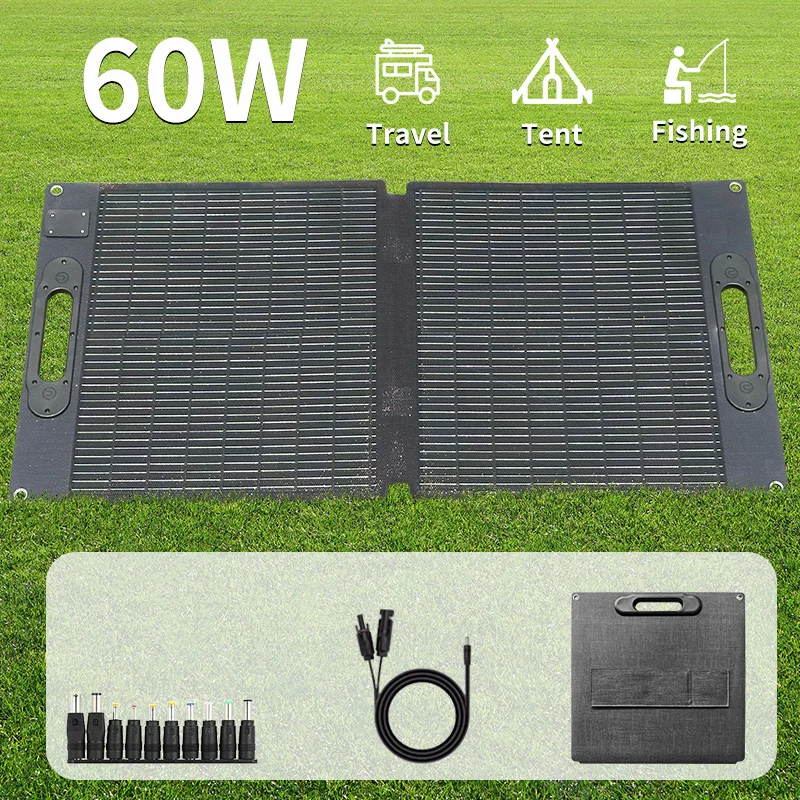

60W Solar panel, foldable and portable waterproof, 25% monocrystalline silicon, suitable for all charging stations, RVs, camping