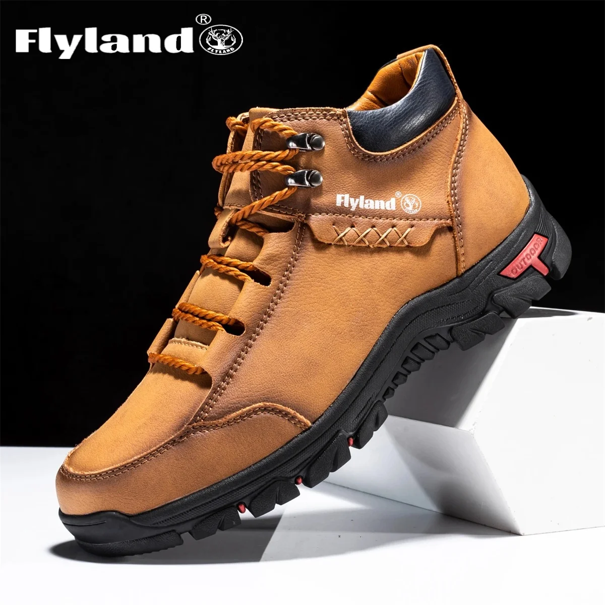 FLYLAND Classic Leather Casual Men's Shoes Business Driving Flats Fashion Ankle Boots