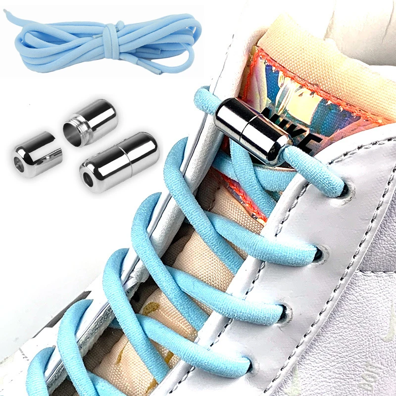 1pair Metal Capsule Buckles Shoelace for Shoes Universal Sneakers Quick Lazy Laces Round No Tie Shoelaces Accessories Black Gray