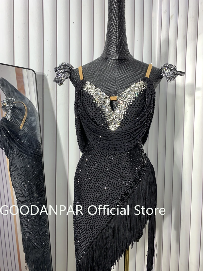 New black Latin dance dress lady for women costume da ballo latino sexy latin wear for competition Custom-made GOODANPAR