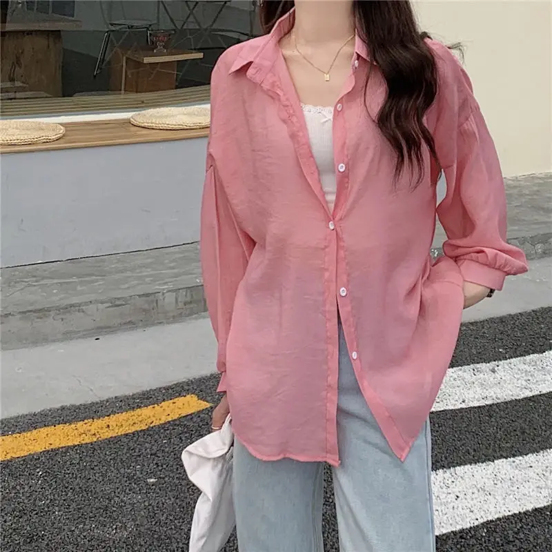 Chiffon Long Sleeve Shirts Women Solid Elegant Sun Protection Breathable Translucent PopularStylish Sexy Fashion Loose Outwear