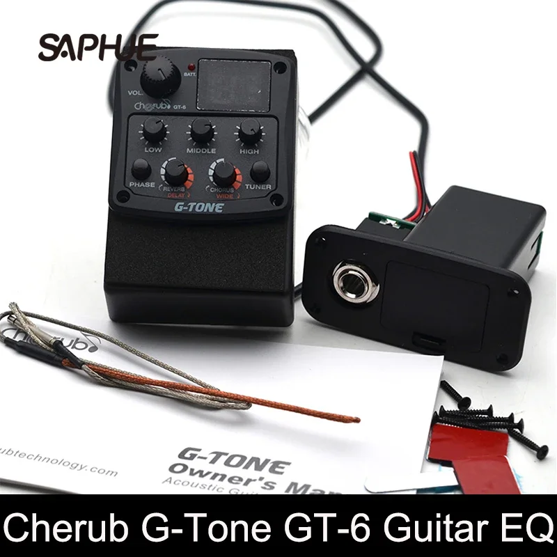 Cherub G-Tone Series Acoustic Guitar Preamp GT-6 Piezo Pickup 3-Band EQ Equalizer with REVERB/CHORUS/Delay/Wide and LED Tuner