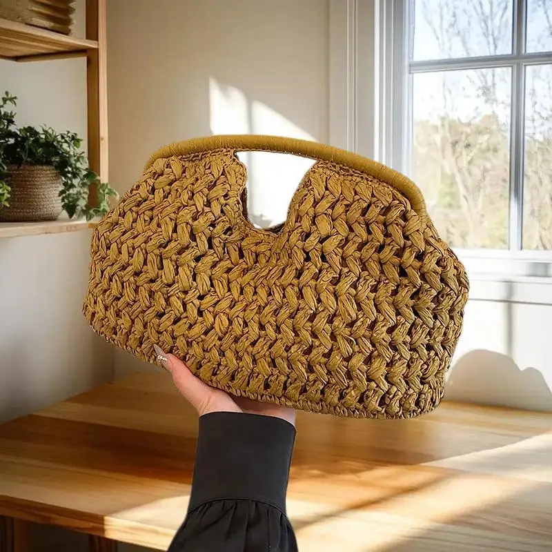 Bolso de mano elegante tejido a mano para mujer, bolso de playa de paja, bolso versátil y exquisito para el hombro, bolsos de noche para mujer, regalos.
