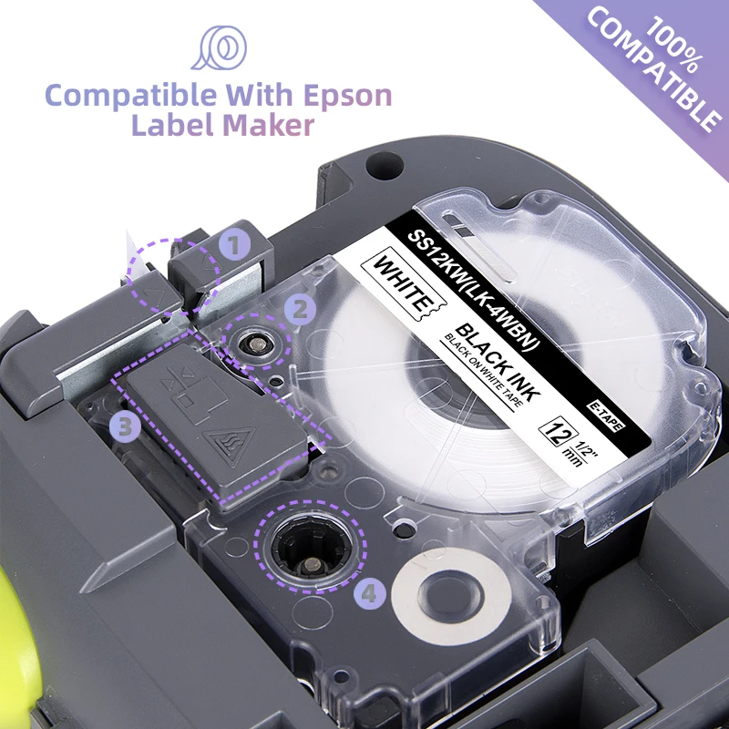 10x SS12KW SS9KW SS6KW Replace Epson Label Tape Epson SS12KW Black on White 6/9/12mm for Epson W-300 LW-400 LW-600P LW-700