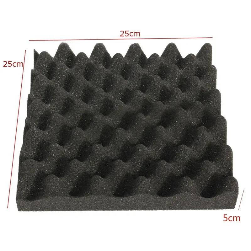 Pro Sponge Audio Soundproofing Foams Sound Absorbing Noise Insulation KTV Wall 25*25*5cm Heat Black Wave Shape