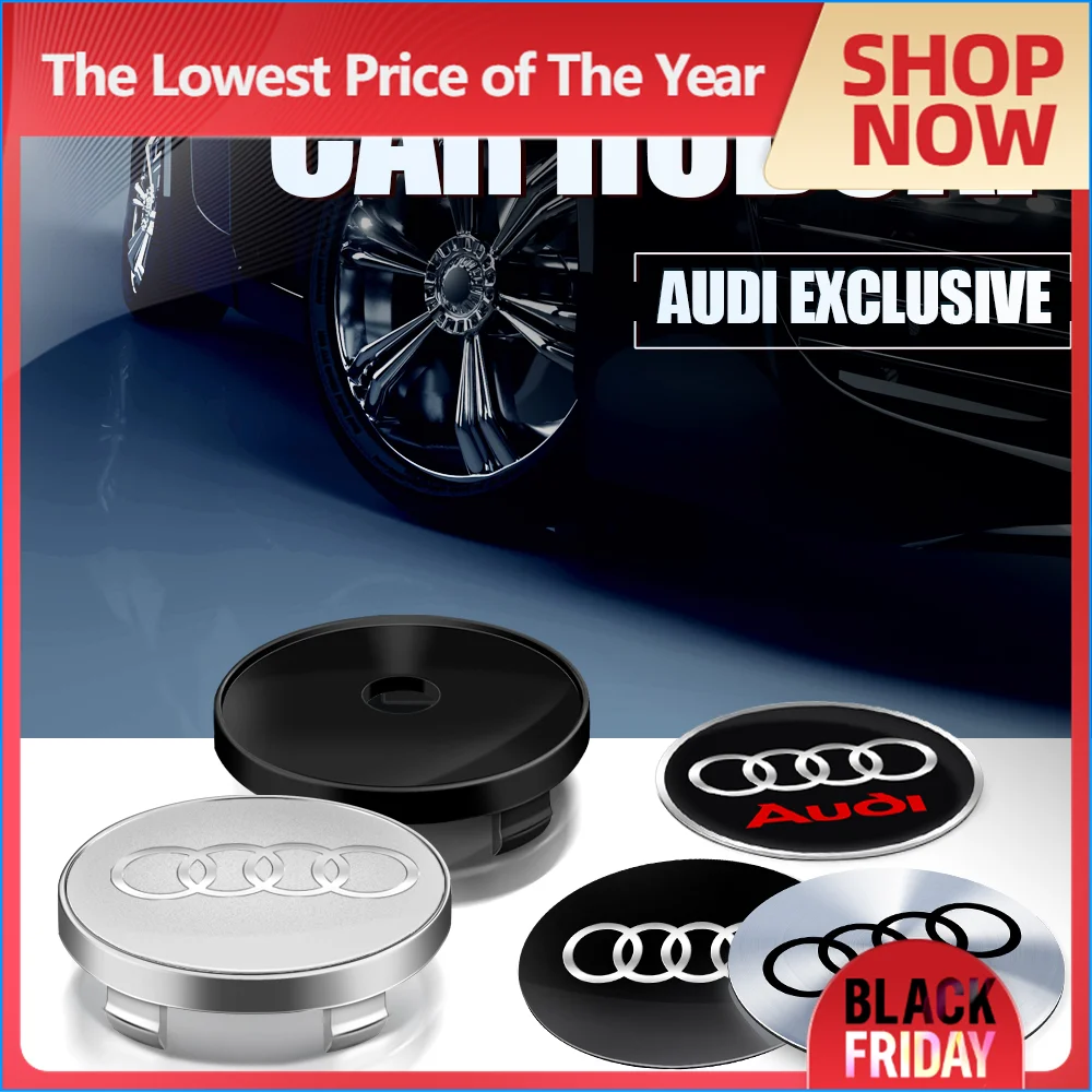 4PCS 56/60/65/68mm Car Wheel Hub Caps Emblem Badge Stickers Wheel Center Cover for Audi S RS A3 A4 B8 8P 8V A6 C7 A5 Q5 B7 B6 B9