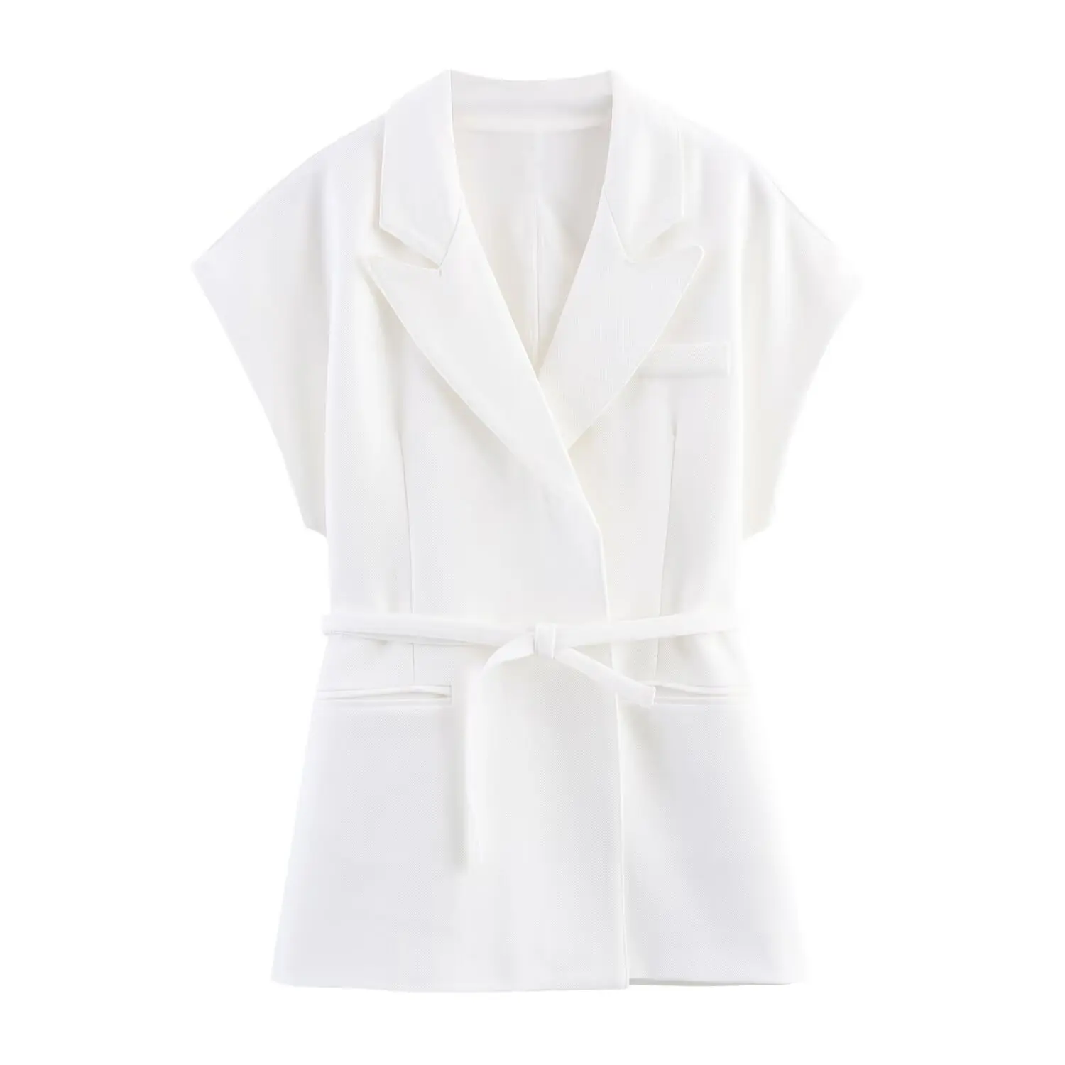 HH Vrouwen Elegante Effen Broek Pak Revers Dubbele Riem Ontwerp Mouwloos Vest + Zakken Rits Knop Rechte Geplooide Lange Broek