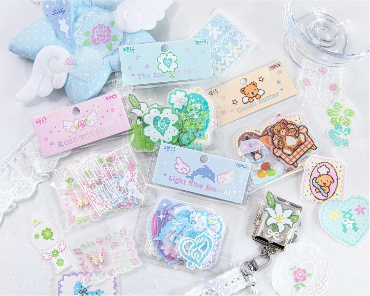 JIANQI 20 Stück Bean Shop Aufkleber-Set, dekorative Scrapbooking-Tagebuch-Album-Aufkleber, handgefertigte Junk-Journal-Zubehörteile – Detail 16