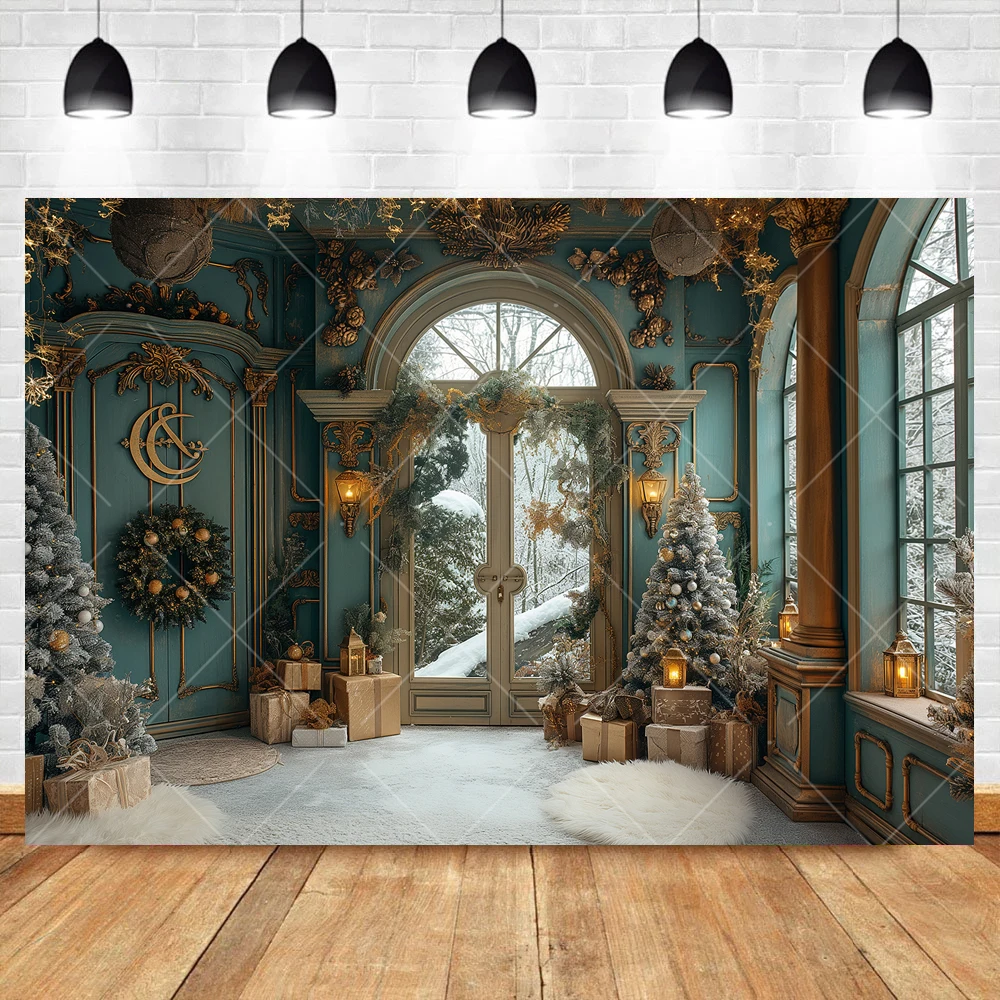 Moon Christmas Tree Three Arches Lights Garland Kids Aldult Family Party Backdrop Custom Kids Room Photo Poster Decor Background