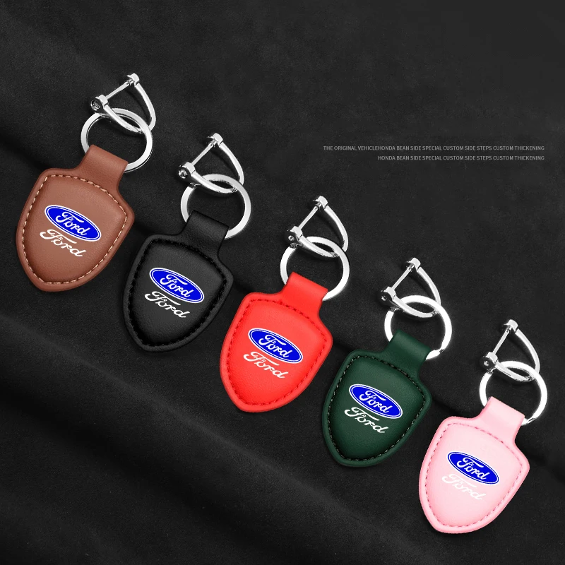 3D Metal Car Logo Keychain Vintage Leather Keyrings Accessory For Ford Fiesta C-Max Kuga Ranger Raptor KA Fusion ST Transit Edge