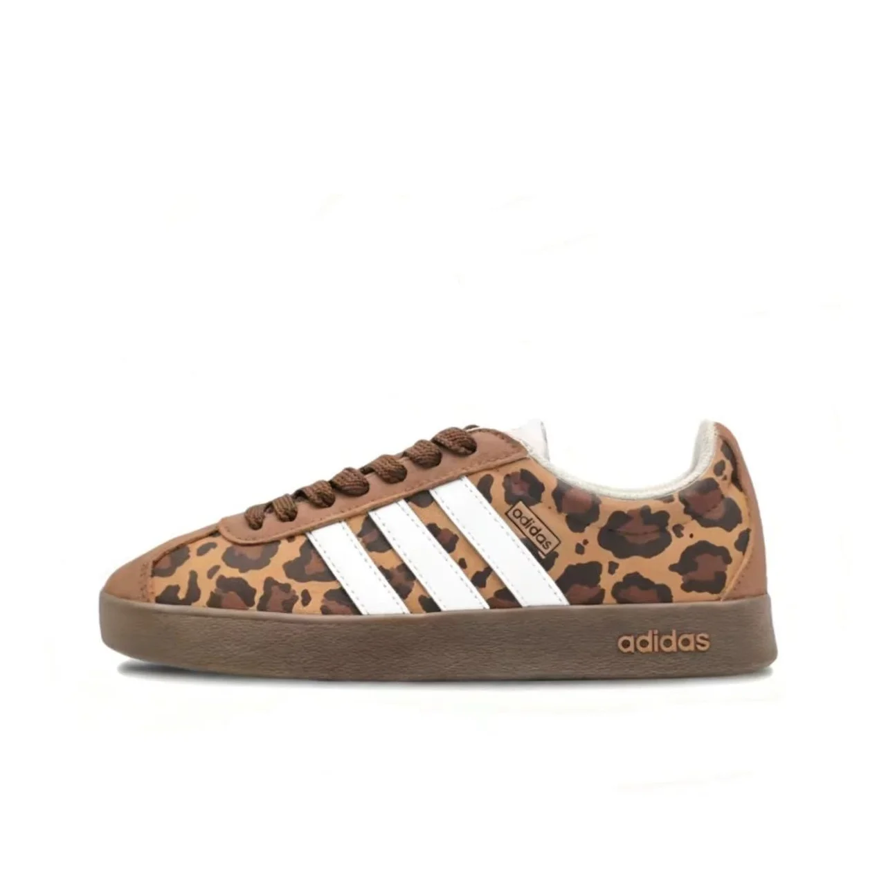 Adidas VL COURT 2.0 White Leopard Print Breathable Low top Skateboard Shoes Unisex Brown White HQ1802(Team634-)