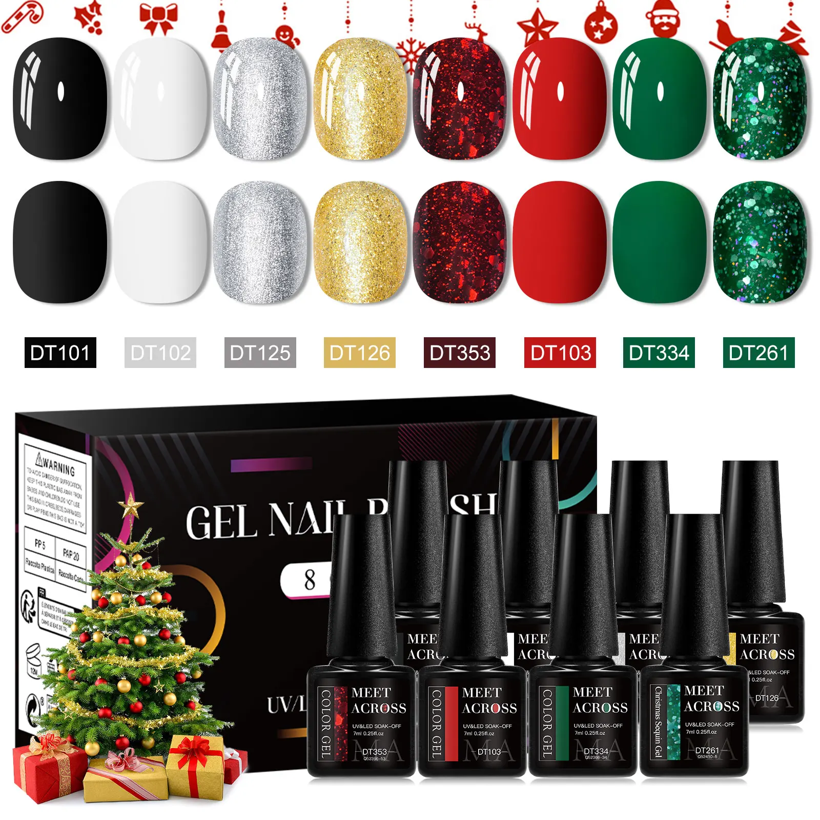 

8 шт., набор гель-лаков для ногтей на Рождество, полуперманентный зимний замачиваемый УФ-гель-лак, украшение для ногтей, принадлежности для ногтей