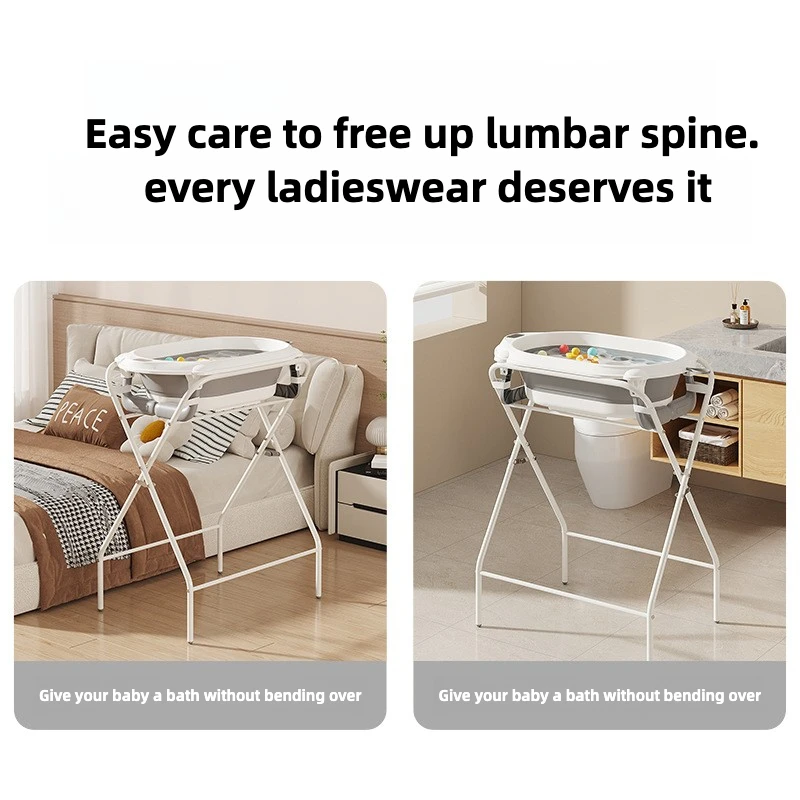 Bañera bebé todo en uno con soporte plegable y tendedero elevado - imagen 3