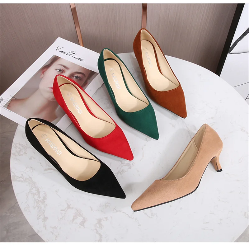 

5cmBlack High Heels Women's 2025 New Pointed Toe Thin Heel Versatile Professional Work Shoes Spring SummerCeremony Velvet Single