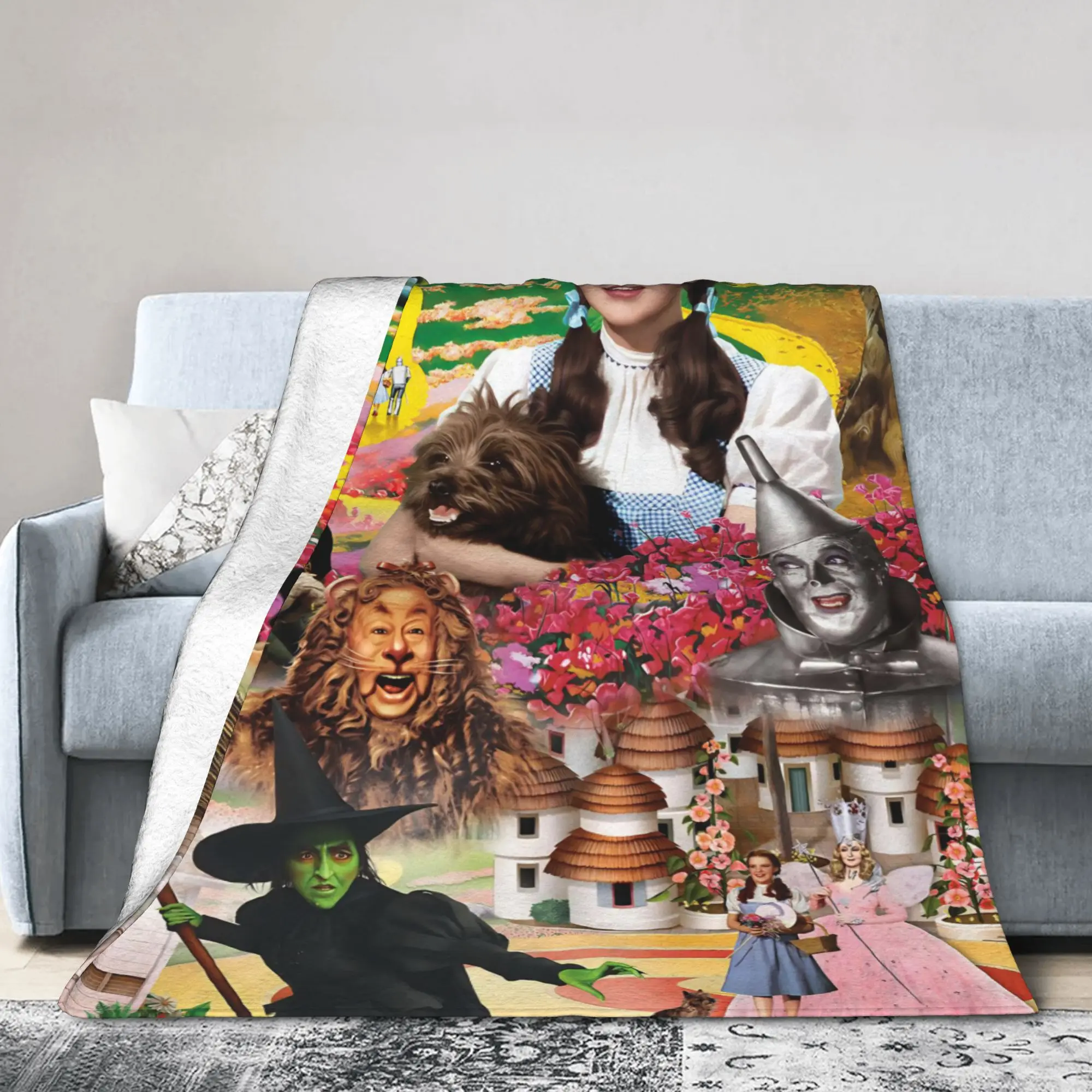Wizards of Ozs Movie Flannel Throw Blankets  Cowardly Dorothy Tin Toto Blanket for Home Outdoor Super Soft Bed Rug