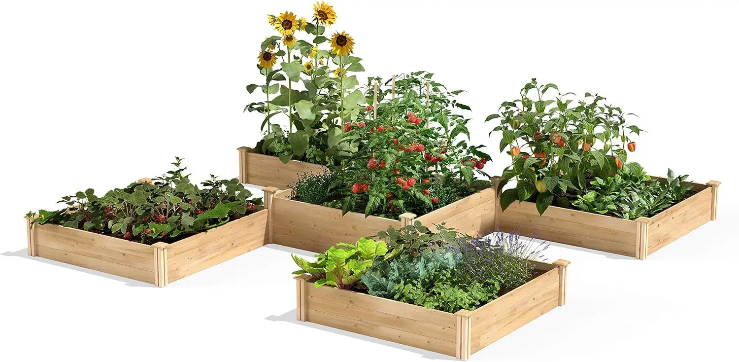 

Premium Cedar Raised Garden Bed, 80 Sq. Ft. 12' x 12' x 10.5-14" (3/4" Thick) - Made in USA with North American Cedar