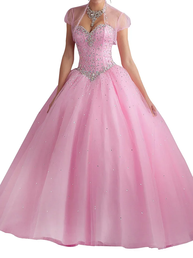 Women's Sweetheart Quinceanera Dresses Crystal Tulle Girl's Sweet 15 16 Prom Birthday Party Gowns With Jacket vestidos de fiesta