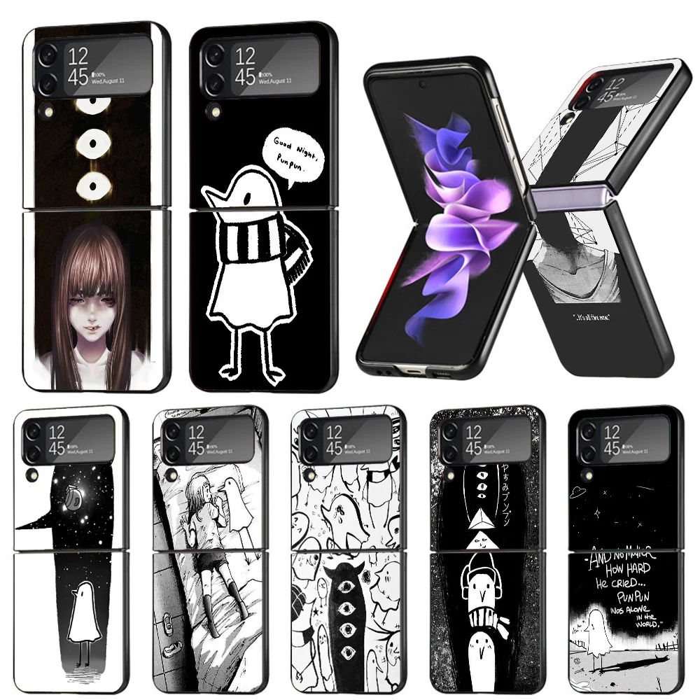 Oyasumi Punpun Hard PC Phone Case For Samsung Galaxy Z Flip6 Flip5 Flip4 Black Cover Z Flip 6 5 4 3 5G Shockproof Case Capas Gal