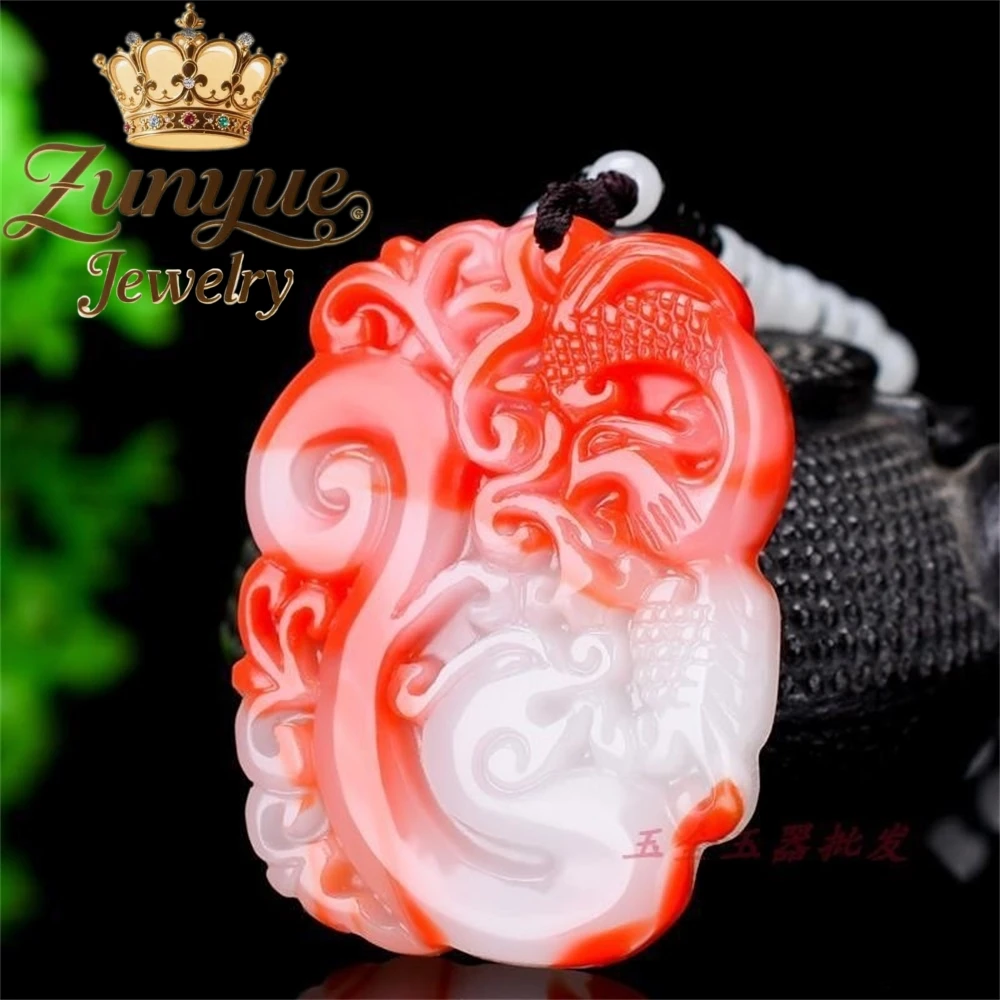

Chicken-Blood Stone Pendants Zodiac Year Pendants, Men's and Women's Necklaces, Auspicious Dragons and Phoenixes Fashion Jewelry