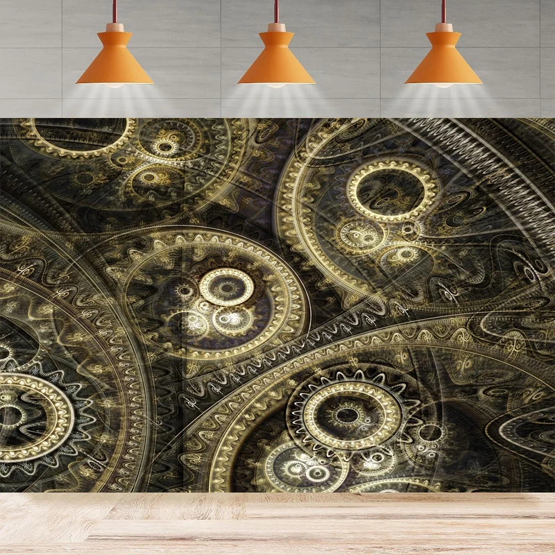 Photography Backdrop Nostalgic Abstract Fractal Time Machine Gear Industrial Background Home Party Backdrop Wall Banner Decor