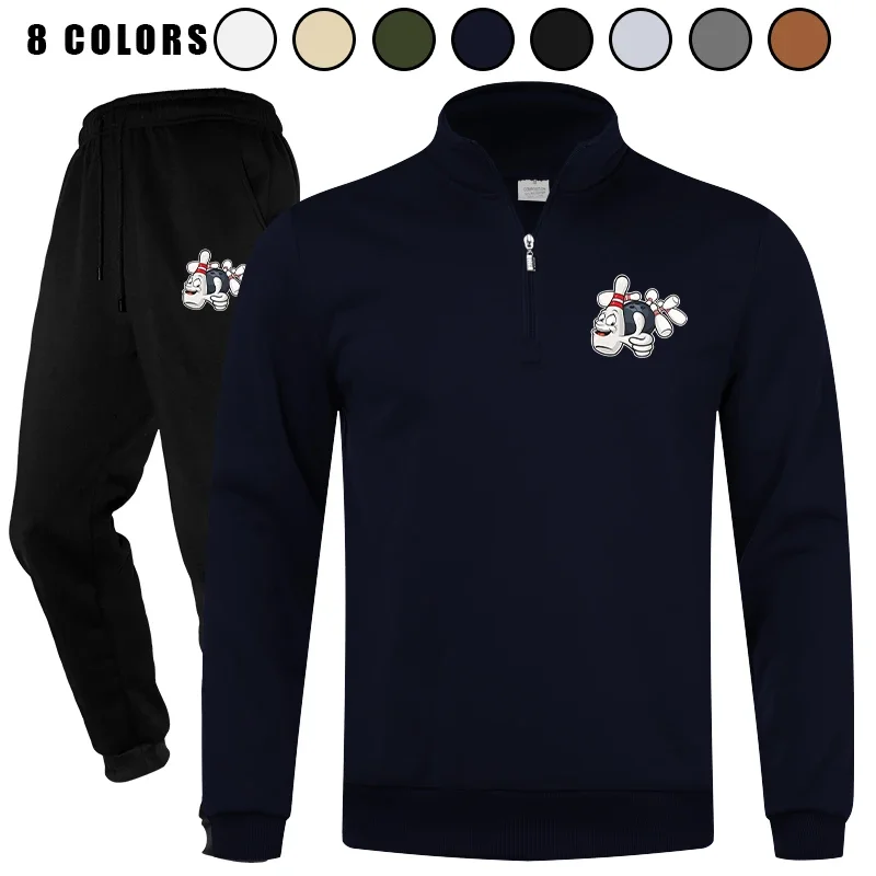 

Men's 2 Piece Athletic Jogging Polo Long Sleeve Quarter Zip Sports Casual Tracksuit Set Outfits