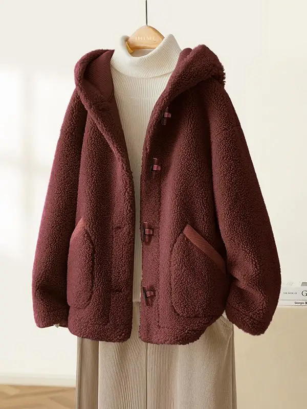 IHIMI Jaqueta de Pele Curta Espada de Inverno Fena Casual com Capuz Forrada de Lã Versátil de Alta Qualidade Fibra de ...