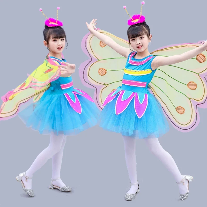 Costume papillon pour enfants Costume volant d'insecte Costume de danse fille Animal avec ailes jupe de gaze fille jeu de rôle pour enfantsA04
