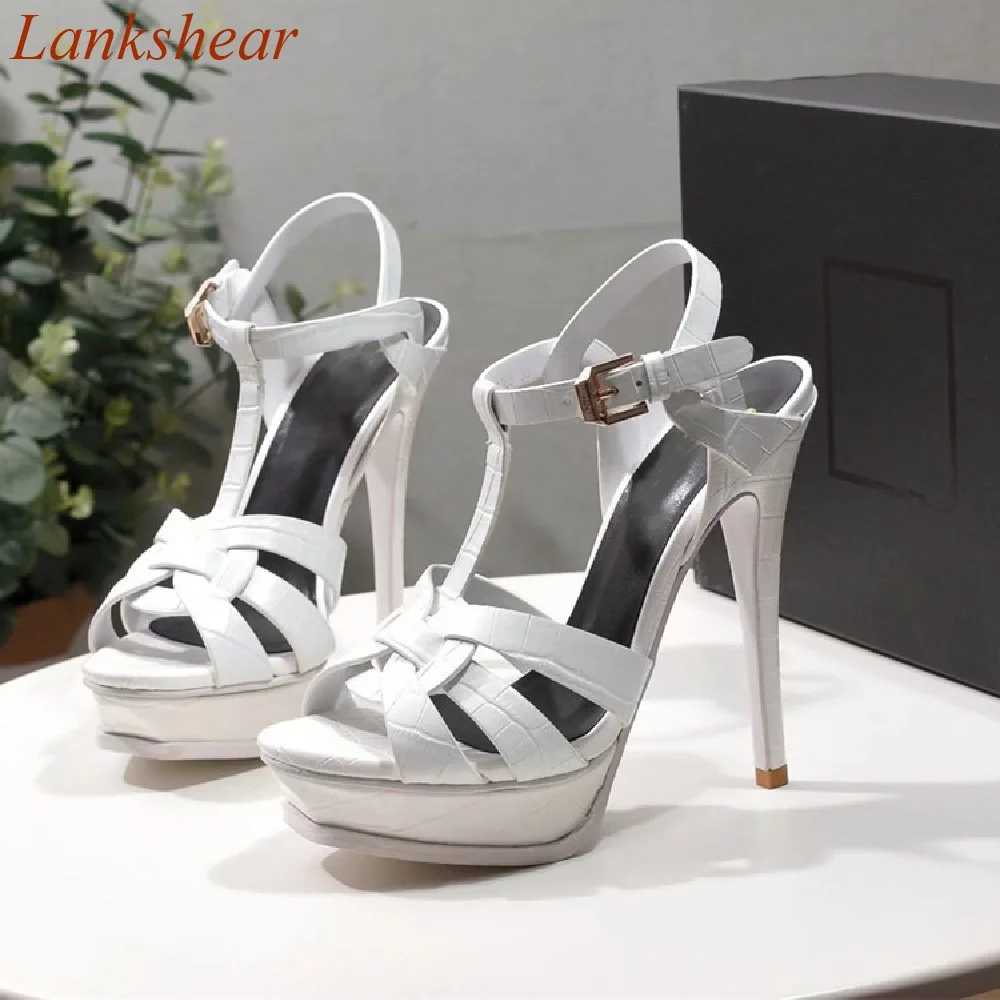 Platform Open Toe Women Sandals Super High Heel Fashion Sexy Cross Tied Buckle Strap Solid Shallow Women Shoes 2024 New Arrivals