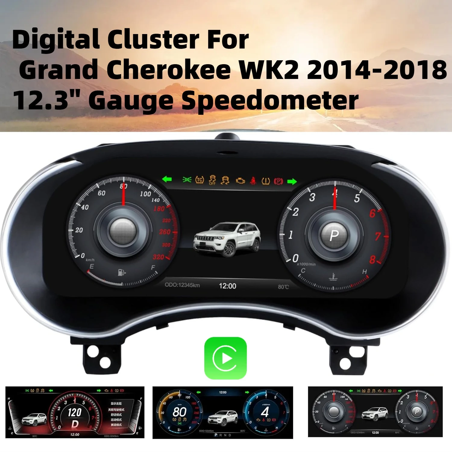 

Carplay Cluster For Jeep Grand Cherokee Dashboard Screen 2K Digital speedometer LCD instrument panel 3+3 Colour UI Wheel Control