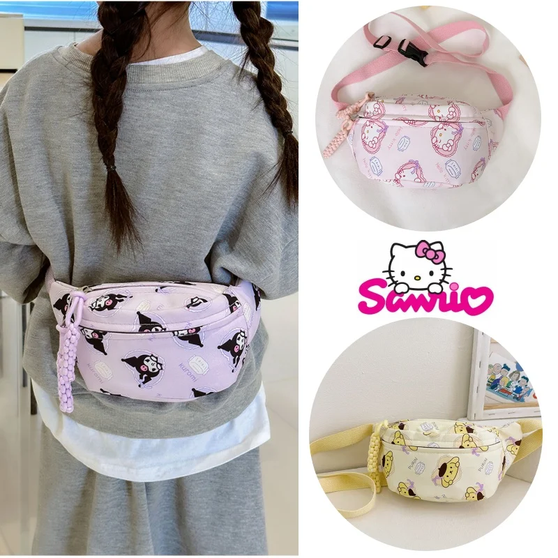 

2024 Kawaii HelloKittys Chest Bag Crossbody Bags Kuromi My Melody Cinnamoroll Messenger Shoulder Handbag for Women Toys Girls