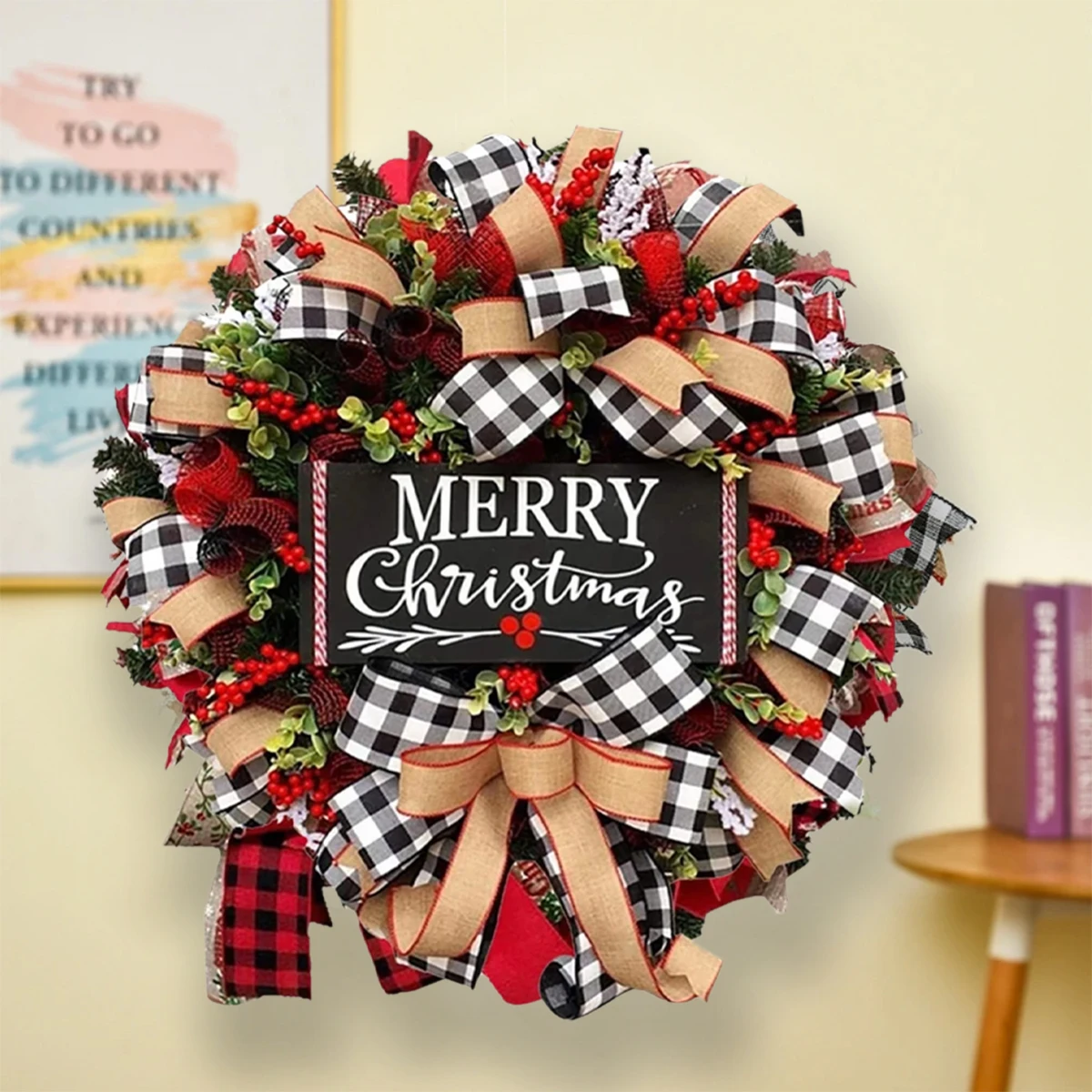 

Christmas Wreath, Ribbon, Bright Red Fruit, Santa Claus, Entrance Wreath, Pendant, Ornament, Entrance Door, Wall Hanging