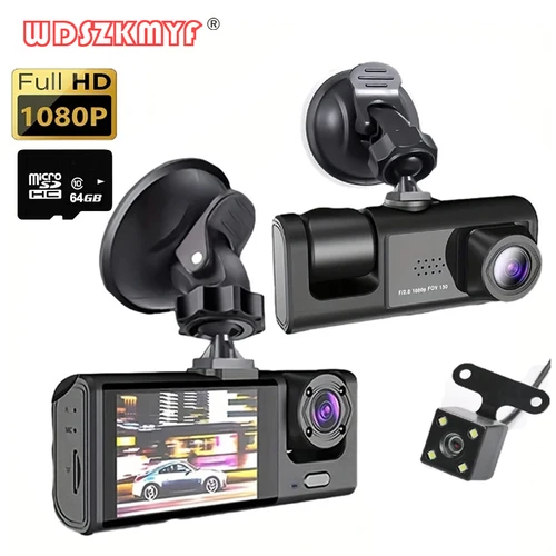 Imagen 1 del producto Cámara de salpicadero Dvr de coche de 3 lentes 1080P para cámara de coche grabadora de vídeo cámara frontal y trasera Dashcam caja negra accesorios de coche