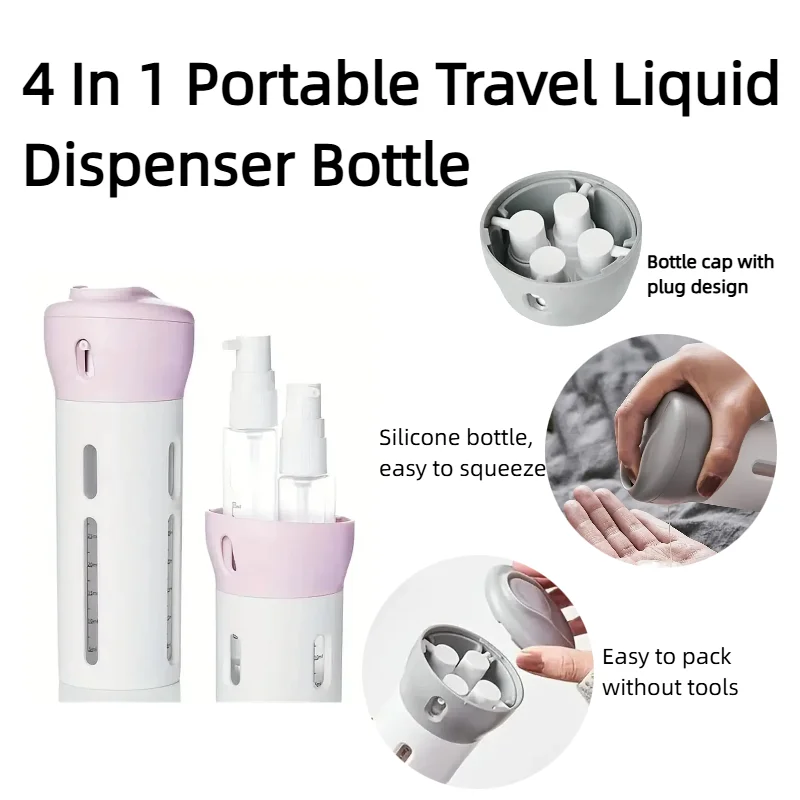 

Portable Toiletries Kit 4PCS Squeezable Leak-Proof Cosmetic Bottles for Outdoor Travel Shampoo Conditioner Body Lotion Perfume