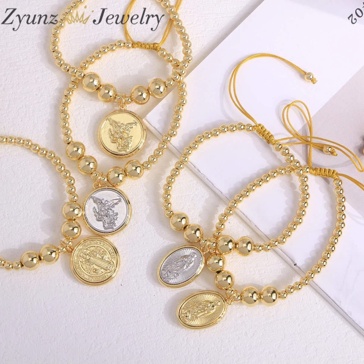 5 uds., San Miguel Arcángel y San Benito dijes cuentas de oro pulsera de cuerda joyería religiosa católica
