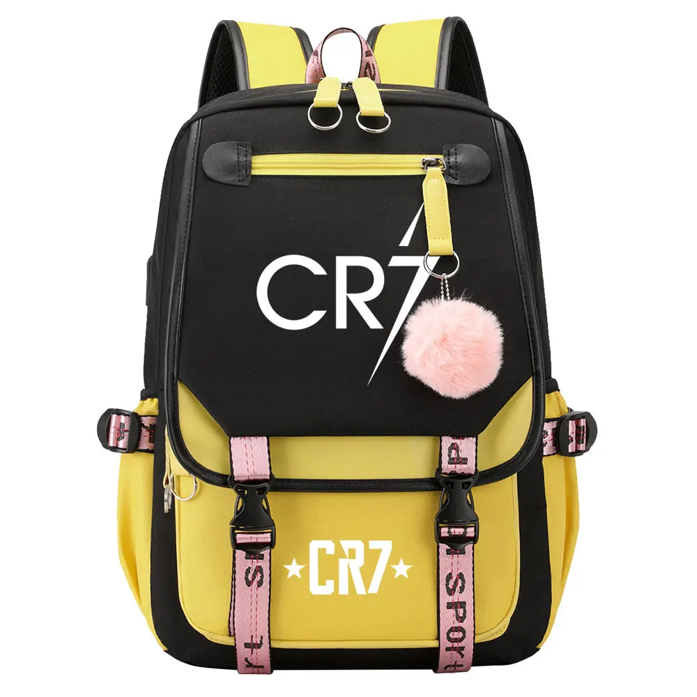 CR7 Backpack Patchwork Teens Girls Boys School Shoulder Bag Waterproof Canvas Bagpack High Capacity Mochila Escolar